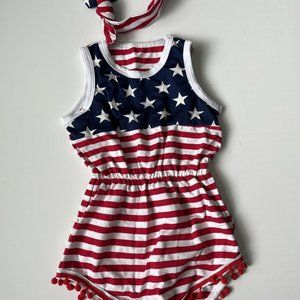 Toddler Girls Stars & Stripes Romper w/headband
